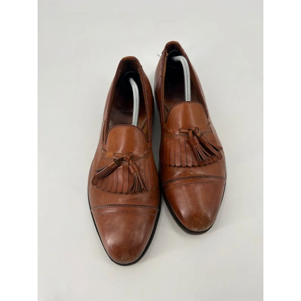 Allen Edmonds Dalton Tan Leather Kiltie Tassel Cap Toe Loafers Mens 12 D 70395